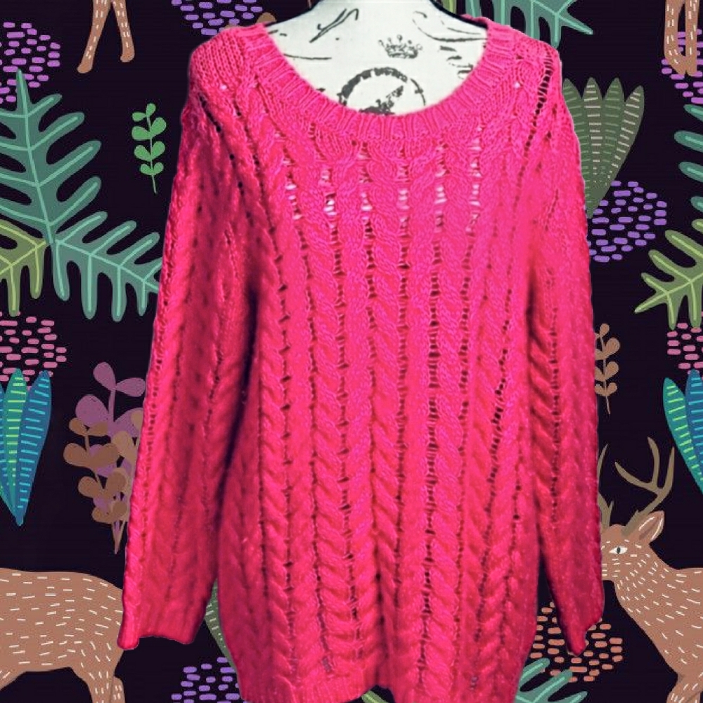 Cozy Hot Pink Chunky fuzzy Knit Sweater